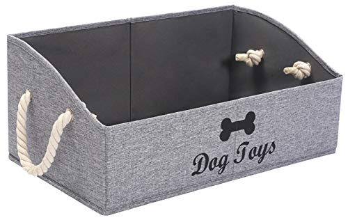 Geyecete Large Dog Toys Storage Bins-Foldable Fabric Trapezoid Organizer Boxes with weave Rope Handle,Collapsible Basket for Shelves(Snow Grey-DOG) - color: Snow Grey
