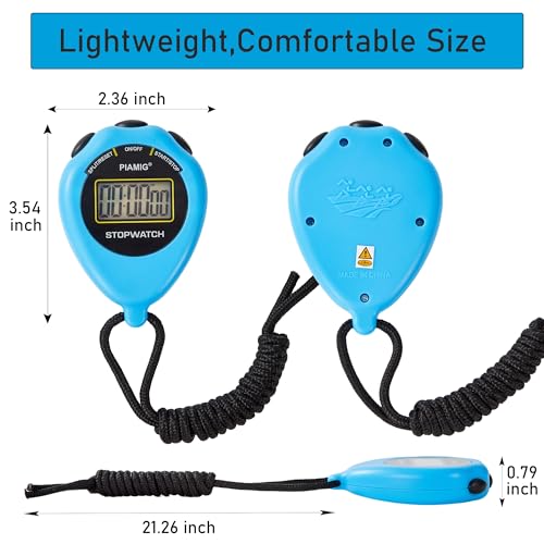Simple Stopwatch Sport Timer Only Stopwatch Mode, 2 Pack Large Display Digital Stopwatch Timer with On/Off Function, No Alarm Silent Digital Stop Watch for Sports Kids Coaches (Blue)