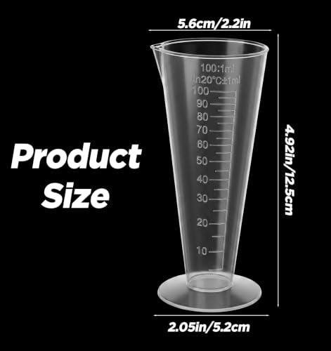 2 Pack 100ml Measuring Cup, Clear Plastic Cone Round Base