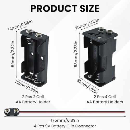 8 Pcs AA Battery Holder and 9-Volt Snap Wire Leads Kit