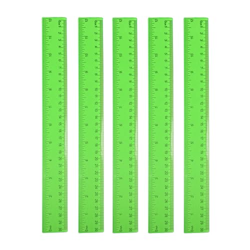 5PCS Plastic Measuring Rulers 12in (30cm), Inch Centimeter Scale, Green - color: Green