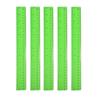 5PCS Plastic Measuring Rulers 12in (30cm), Inch Centimeter Scale, Green - color: Green