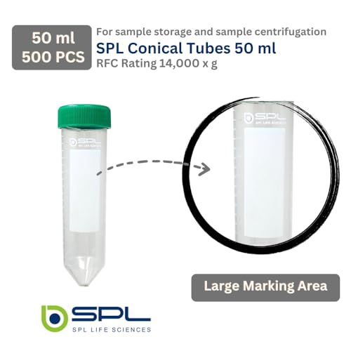 SPL 50ml Conical Centrifuge Tube Polypropylene Screw Cap, Sterile Non - pyrogenic, Non - cytotoxic, DNase/RNase - Free, Resealable Bags (500 Tubes) - size: 500 Tubes