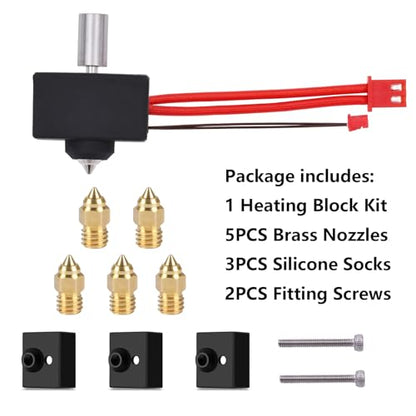 Creality 300℃ High Temperature Heat Block Kit for Ender-3S1, 3D Printer Heating Block Titanium Alloy Throat Tube 3 Silicone Socks and 5 PCS Nozzle Kit for Ender 3 S1/S1 Pro/Plus, CR-10 Smart Pro