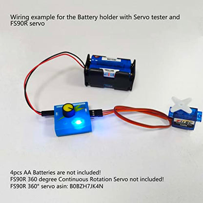 4 Cell AA Battery Holder Case with JR Connector 2P Black Red Wire + 3CH Digital Servo Tester ESC Speed Controller Checker CCPM Servo Consistency Master for Helicopter Car Boat Robot Servo