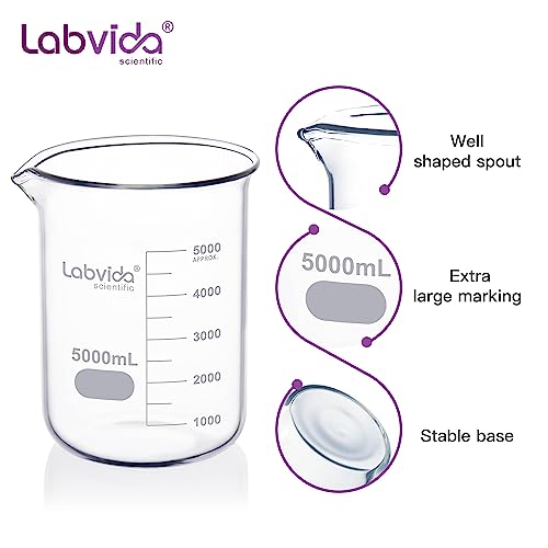 Griffin Low Form Glass Beaker, Vol.5000ml, 3.3 Borosilicate with Printed Graduation, LVA016 - style: Vol.5000ml