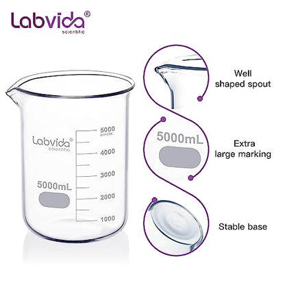 Griffin Low Form Glass Beaker, Vol.5000ml, 3.3 Borosilicate with Printed Graduation, LVA016 - style: Vol.5000ml