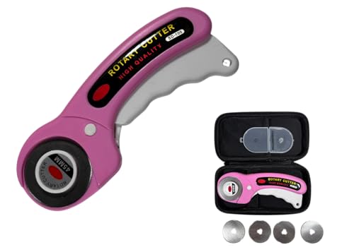 Ergonomic 45mm Rotary Cutter Comes with 5 Replacement Blades and Carrying Case (Pink) - color: Pink