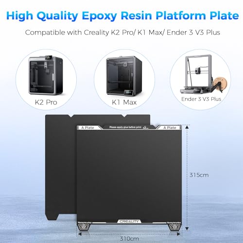Creality K1 Max Epoxy Resin Build Plate, 315×310mm K2 Pro Spring Steel Bed Plate, Wear Resistance Flexible Print Platform for Creality Ender 3 V3 Plus 3D Printer, Excellent Adhesion, High Flatness - color: Epoxy Resin Matte Black-2, size: K1 Max/Ender 3 V