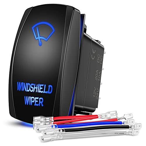 Nilight Windshield Wiper Rocker Switch Led Light Bar 8Pin Laser ON On Off DPDT Switches 20A/12V 10A/24V Blue with Jumper Wires Set for Cars Trucks RVs - size: WINDSHIELD WIPER