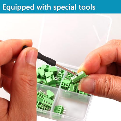 46PCS 2.54mm 0.1" Pitch PCB Mount Screw Terminal Block Connector, Minidodoca 2P 3P 4P 5P 6P 7P 8P Terminals 150V 6A for 26-18AWG Cable，Equipped with Special Screwdriver - style: 46pcs Terminal Block Connector