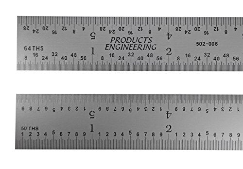 PEC Tools 6" Rigid Metal Ruler, Made from High-Quality Carbon Steel with Satin Chrome Finish, 16R Graduation (1/32", 1/64", 1/50", 1/100"), Trusted by Professionals, Made in USA - color: Carbon Steel-Rigid, size: 6"