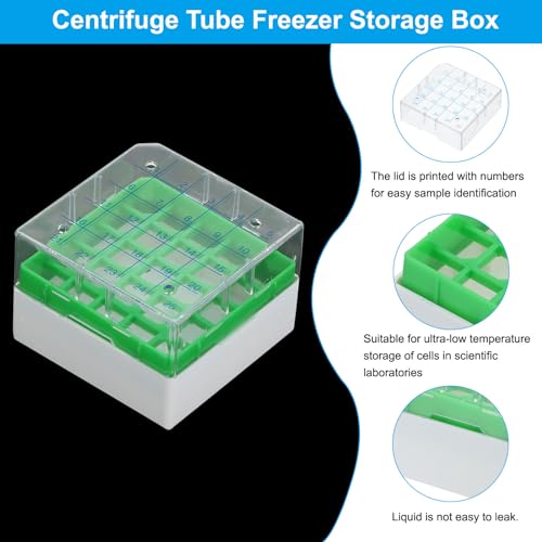 PATIKIL 25 Well Centrifuge Tube Freezer Storage Box, 2 Pcs Polypropylene Tube Rack for 1.8ML and 2.0ML Tubes Vials Samples, Green - color: Green
