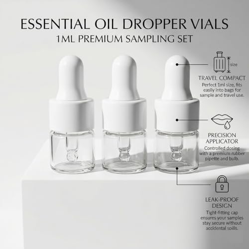 3-Pack 2ML Mini Eye Dropper Bottles, Clear Glass Small Essential, Portable Travel Size Liquid Containers with White Rubber Bulbs - size: 2ML