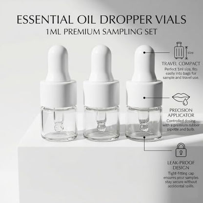 3-Pack 2ML Mini Eye Dropper Bottles, Clear Glass Small Essential, Portable Travel Size Liquid Containers with White Rubber Bulbs - size: 2ML