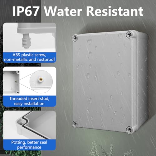 LeMotech Junction Box IP67 Waterproof Dustproof ABS Plastic Project Box for Electrical Outdoor Enclosure Gray 4.3 x 3.1 x 3.3 inch (110 x 80 x 85 mm),2 Pack - size: 4.3" x 3.1" x 3.3" (2pc)