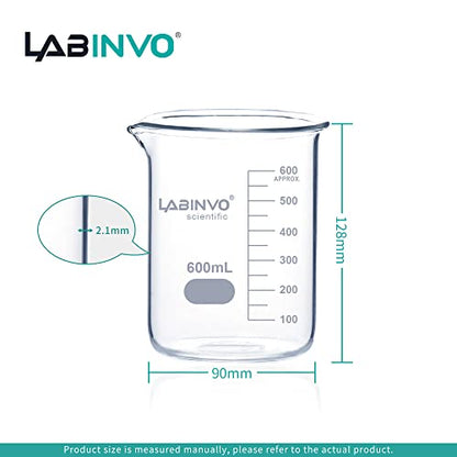 Low Form Graduated Glass Beaker, 6pcs of Vol.600ml, 3.3 Borosilicate Glass Beaker Set, IN-BKL600 - size: 6 PCS of 600 mL