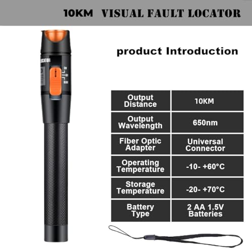 Visual Fault Locator,10-20KM Fiber Optic Cable Tester Meter, VFL Red Light Pen Light Source Testers(Black) - style: 10-20KM VFL