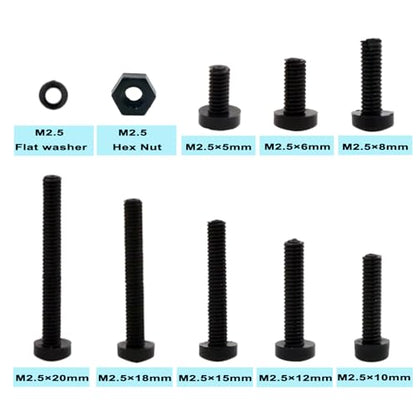 Metric M2.5 Black Nylon Phillips Pan-Head Screws, Nuts & Washers Kit - color: Black-M2.5