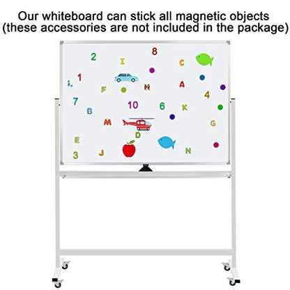 Mobile Whiteboard on Wheels, 48"x36" Double-Sided Magnetic Dry Erase Board - Flipchart Easel for Office, Classroom & Home, Rolling Stand with Easy Flip Feature - size: 48"W x 36"H