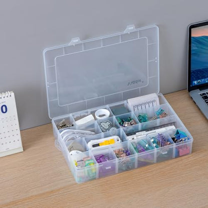 Vidifor Large 24 Grids Plastic Storage Container, Washi Tape Storage, Minifigure storage, Craft Storage, Fishing Tackle Boxes, Parts Storage Box with Dividers (1, Large)