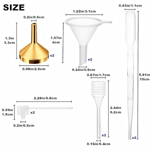 10Pcs Mini Funnels Sets, Plastic Small Aluminium Funnels with Mini Plastic Dropper Pipette Dispenser for Filling Tiny Bottles, Crafts, Sand, Essential Oils, Cosmetics (Gold) - color: Gold