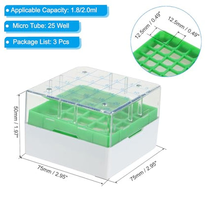 PATIKIL 25 Well Centrifuge Tube Freezer Storage Box, 2 Pcs Polypropylene Tube Rack for 1.8ML and 2.0ML Tubes Vials Samples, Green - color: Green