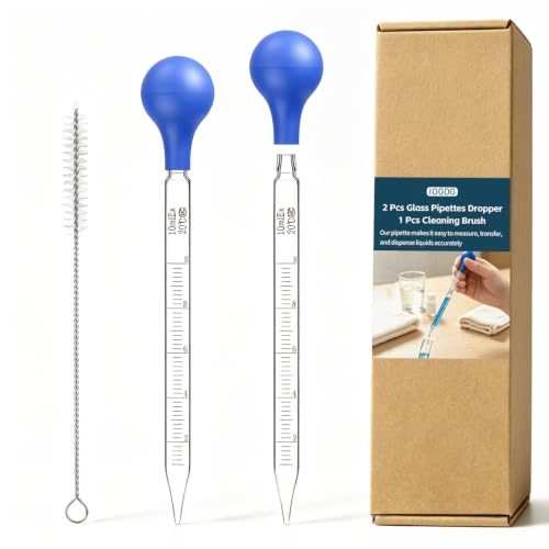 2 Pcs Glass Pipettes Dropper, 10ml Graduated Glass Pipette, Liquid Droppers with Cleaning Brush, Liquid Transfer Pipette for Essential Oil, Laboratory Use