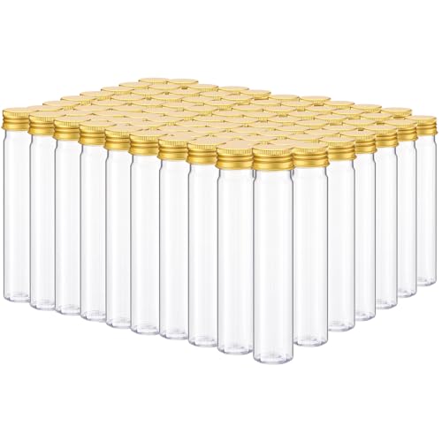 Dandat 80 Pcs Halloween Clear Plastic Test Tubes with Screw Cap 65ml Gold - color: Gold