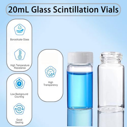 20ml Scintillation Vials - Scintillation Counting Vials, 22-400 White Screw Cap,Polyethylene Liner （Pack of 100）