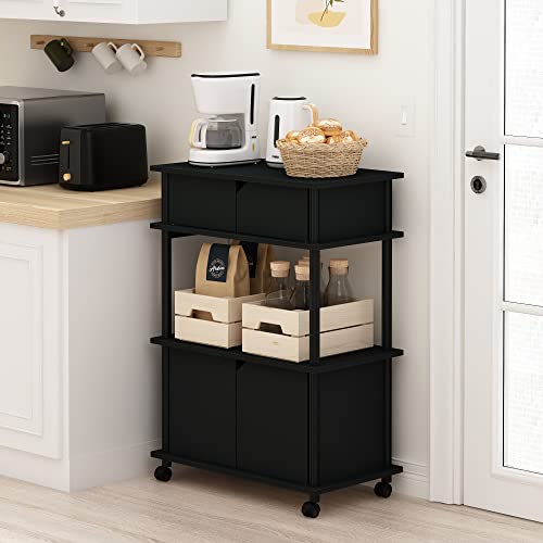Furinno Turn-N-Tube Kitchen Storage Cart with Cabinet with Lockable Wheels, Americano/Black - color: Americano/Black, size: 3-Tier with Cabinet