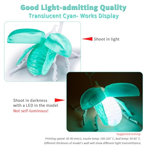 ZIRO 3D Printing Filaments, Translucent Series, 2.2lb 1.75mm Spool, Cyan - color: Translucent-cyan