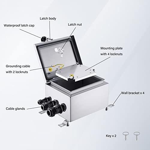 IP65 Weatherproof Stainless Steel Box Wall-Mounted Electronic Equipment Enclosure Box with Mounting Plate and Wall Bracket (10'' x 8'' x 6'')… - size: 10" x 8" x 6"