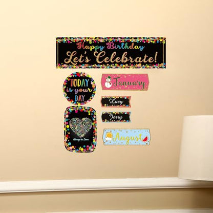 Outus 60 Pcs Happy Birthday Bulletin Board Confetti Classroom, Dark Color - color: Dark Color