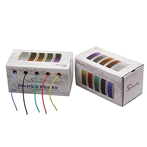 28AWG Flexible Silicone Hook Up Wire - 28 Gauge Tinned Copper Stranded Cable, 600V High Temp Resistant, DIY Electronics, Robotics, LED Projects (Box-1) - color: Silicone wire Box1=Red+Blue+Green+Yellow+Black, size: 28AWG