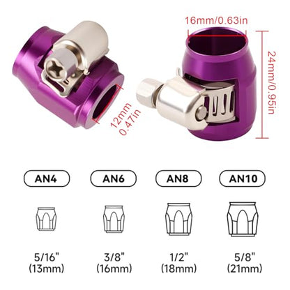 Aluminum Hose End Finisher Clamp, Universal Fit, Red Chrome Finish, 4pcs Set for Stainless Steel and Rubber Hoses, Model (Purple, 6AN) - color: Purple, size: 6AN