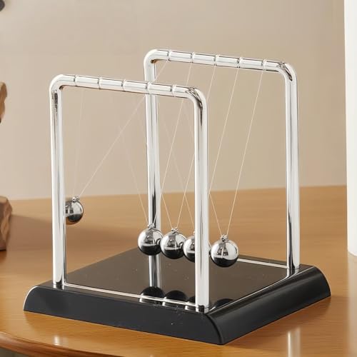 Newtons Cradle Balance Pendulum Balls, Swinging Kinetic Balls with Black Base, Science Physics Educational Learning Tool, Office Home Creative Decoration, Stress Relief Fidget Desk Toy (Medium) - size: Medium - 5 Balls