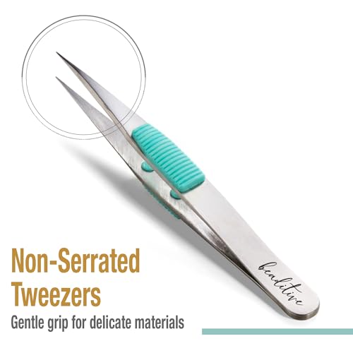 Beaditive High Precision Heavy-Duty Tweezers With Cushion - 4.7" Craft Tweezers for Sewing, Beading & DIY Crafts - Non-Serrated, Fine Point Tips - Stainless Steel Needle Nose Hobby Tweezers (Teal) - color: Teal