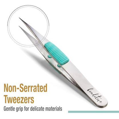 Beaditive High Precision Heavy-Duty Tweezers With Cushion - 4.7" Craft Tweezers for Sewing, Beading & DIY Crafts - Non-Serrated, Fine Point Tips - Stainless Steel Needle Nose Hobby Tweezers (Teal) - color: Teal