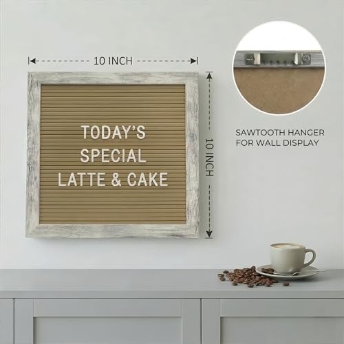 Rustic Cappuccino Felt Letter Board 10x10 Inch with Stand and Wood Frame - color: Rustic Cappuccino