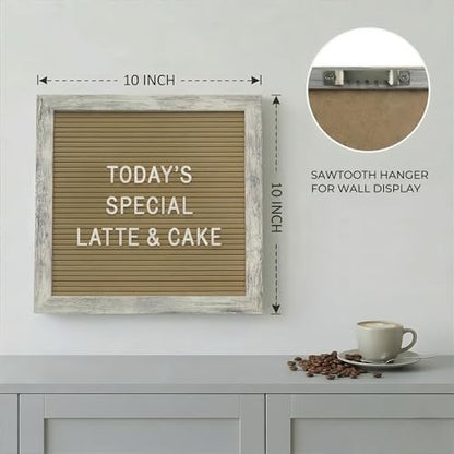 Rustic Cappuccino Felt Letter Board 10x10 Inch with Stand and Wood Frame - color: Rustic Cappuccino
