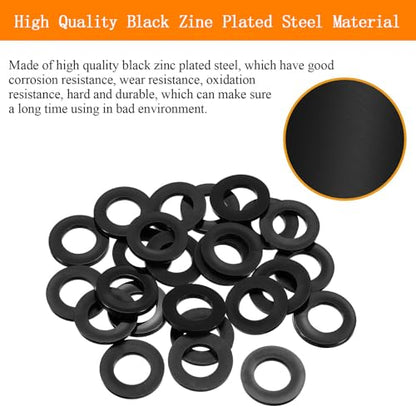 Black M5 Flat Washers 450Pcs Carbon Steel Zinc-Plated Washers for Screws Bolts for Furniture Mechanical Repairs - color: Black-M5-450Pcs