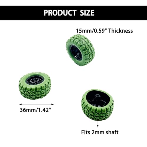 10PCS Toy Car Wheel RC Car Rubber Tire Wheel with 5PCS Shaft Round Rod Axles for RC Car Truck Robot DIY Model Toy Wheel Parts (2x36mm Green) - style: 2x36mm Green