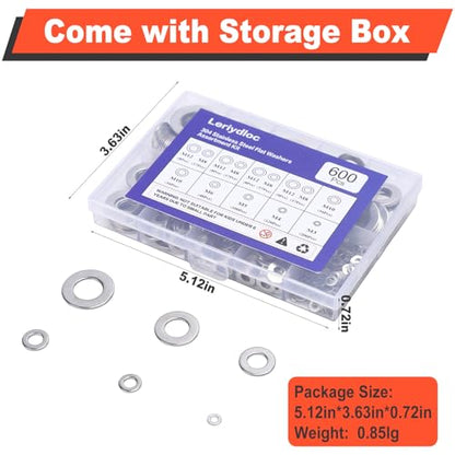 600 PCS Metric Flat Washers, 304 Stainless Steel Washer Assortment Kit, M3 M4 M5 M6 M8 M10 M12, Stainless Steel Washers for Screws and Bolts, Hardware Assortment for DIY & Repair
