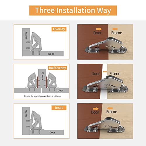 Chibery 4 Pack 90 Degree Soft Close Surface Mount Spring Hinges, Easy Installation No Pre-drilled, Noiseless Frameless Hidden Concealed Kitchen Cabinet Hinge for Cupboard Folded Replacement Hardware