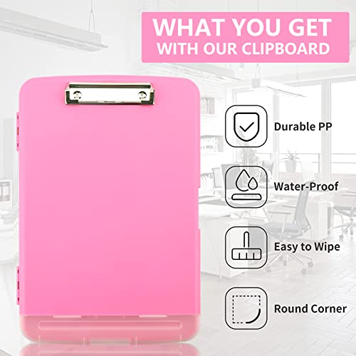 Clipboard with Storage, A4 Binder Nursing Clipboards with Pen Holder, Heavy Duty Storage Clipboards with Low Profile Clip, Clipboard Folder Side-Opening, Smooth Writing Clip Board (Pink) - color: Pink