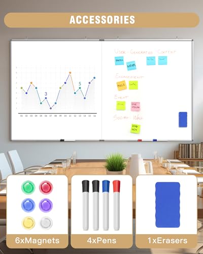 72"X 40" Large Magnetic Dry Erase Whiteboard, Removable Wall Hanging Board with 4 Pens & 1 Dry Erasers & 6 Magnets, Sliver Aluminum Frame White - color: White, size: 72"W x 40"H