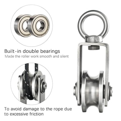 Pulley Wheel with Carabiner, Bearing Inside, Stainless Steel, Rope Cable Pulley for Pulley System, 2 Pack - size: Swivel Pulley with Carabiner