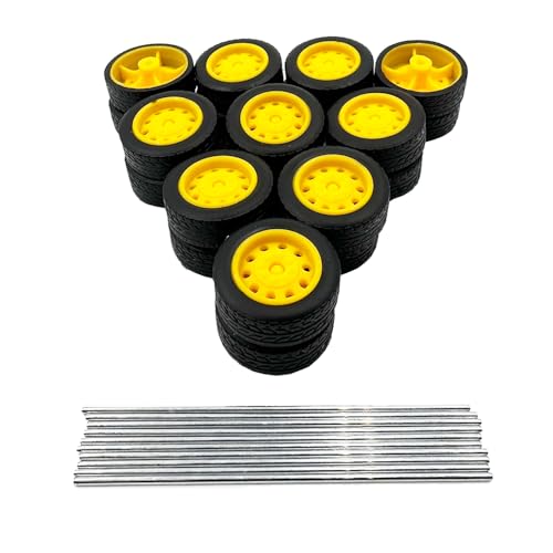 20PCS Toy Car Small Wheels 21mm Model Car Rubber Tire Wheels with 10PCS Shaft Round Rod Axles for RC Car Truck Robot DIY Model Toy Building Accessories (2x7x21mm) - style: 2x7x21mm