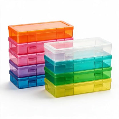 novelinks Small Plastic Storage Containers with Lids and Clear Pencil Box - color: 9 Pack Medium -Color